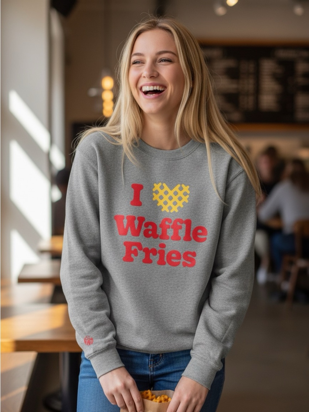 CFA Next Level Apparel Gray Sweatshirt with Red Text and Yellow Graphic